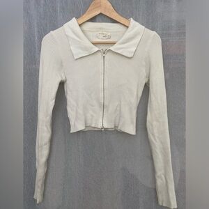 White cropped zip up polo